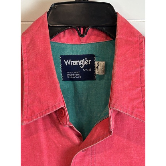 VTG Wrangler Pink/Teal Heavy‎ Canvas Cowboy Western Shirt Men's 17.5-35